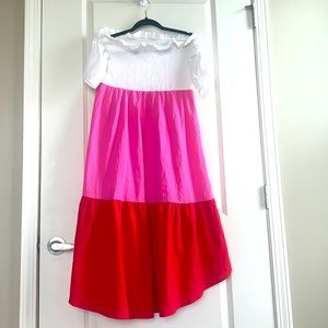 NWOT! Linen color blocked off shoulder maxi dress